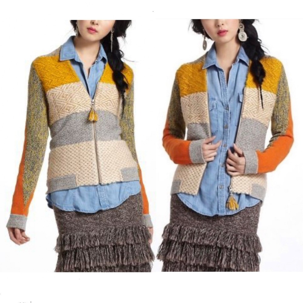 Anthropologie Change of the Moon Clementine Lambswool Blend Zip Cardigan Small
